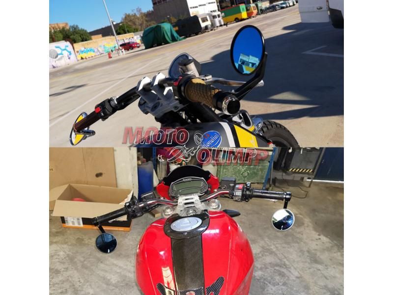 Мото дзеркала в торець керма круглі на мотоцикл Custom (Street Cafe Racer Bobber) 7625 фото