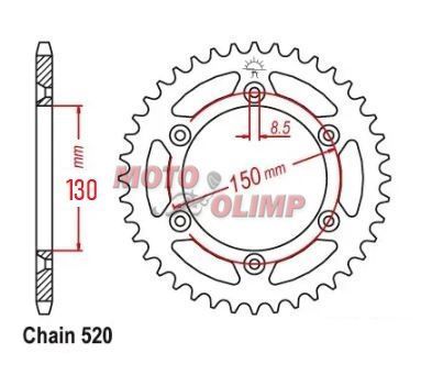 Зірка задня 520-42T - d=130; 6отв.*150мм Shineray XY200GY-6C, XY 250GY-6B, (Viper V250VXR/GEON X-Road 200-250) для мотоциклів 9004 фото
