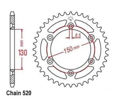 Купити Зірка задня 520-42T - d=130; 6отв.*150мм Shineray XY200GY