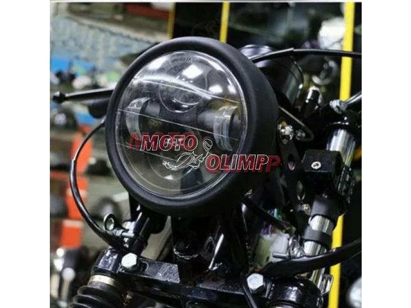 Фара кругла світлодіодна ХРОМ із лінзами на мотоцикл 3211 фото